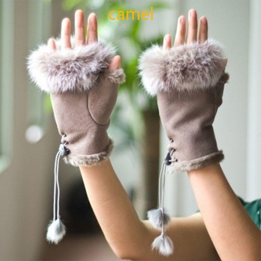 Gift Lady New Genuine Color Soft Trim Wrist Warm Rabbit Fur Women Gloves Fingerless