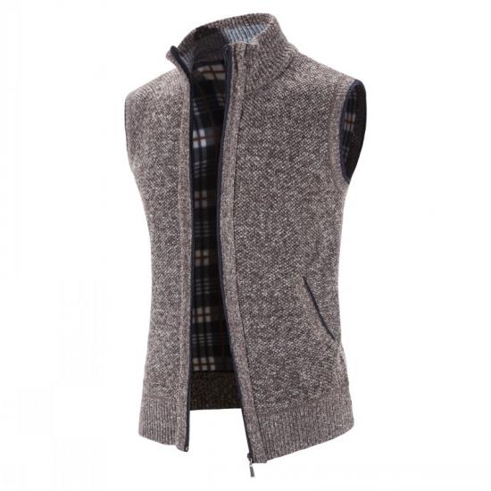 New Solid Mens Sweaters Autumn Winter Warm Zipper Sweaters Vest Men Casual Knitwear Sweatercoat Male Sleeveless Cardigan