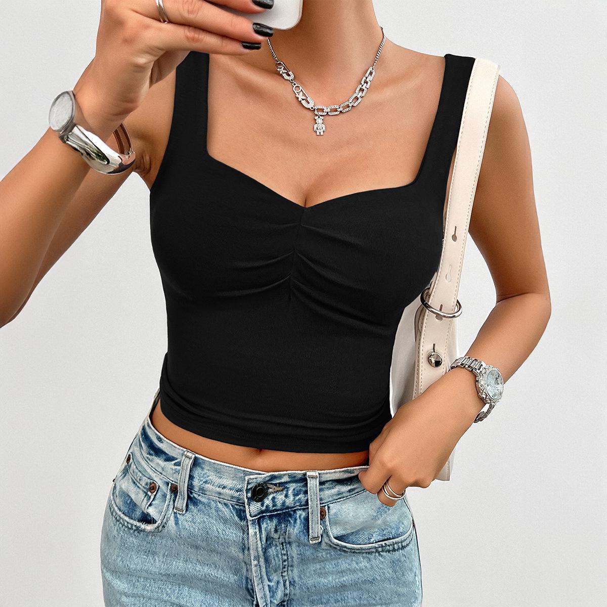 

2025 Весна/Лето Y2K Однотонная облегающая майка-кроп с перекрутом для женщин Extra Large