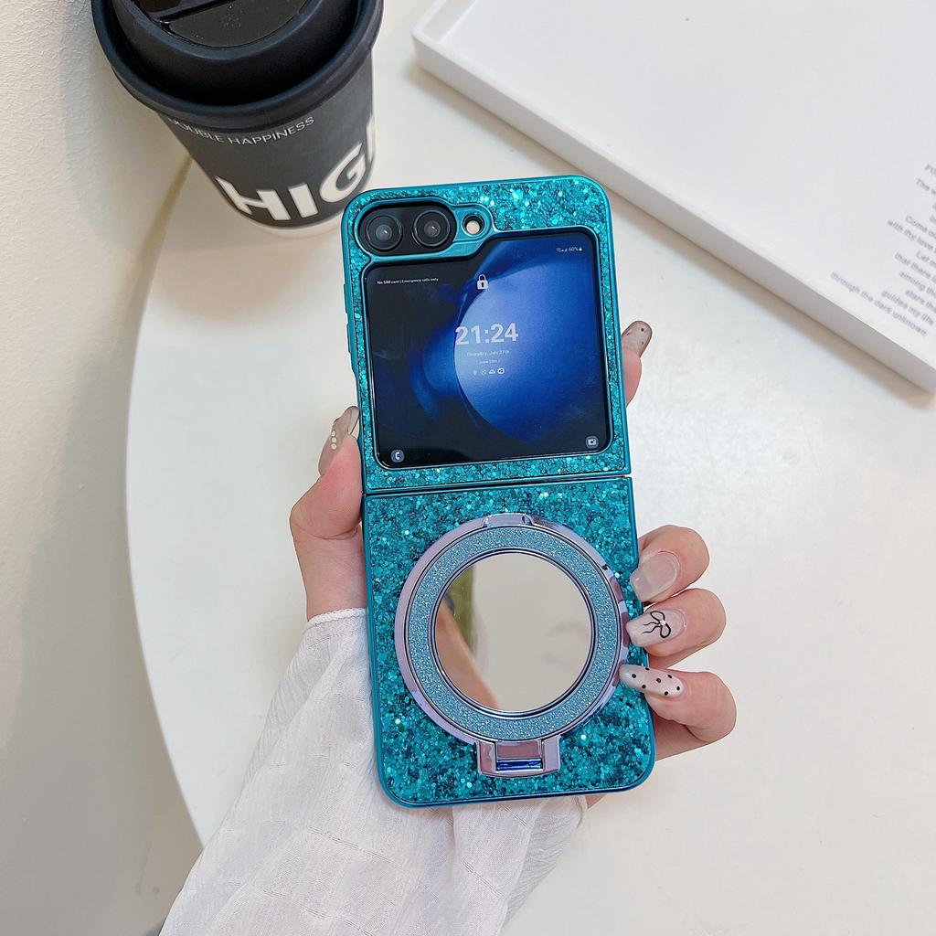 For Samsung Galaxy Z Flip7 FE 5G/Z Flip6 5G Case TPU+PC Kickstand Phone Cover with Mirror