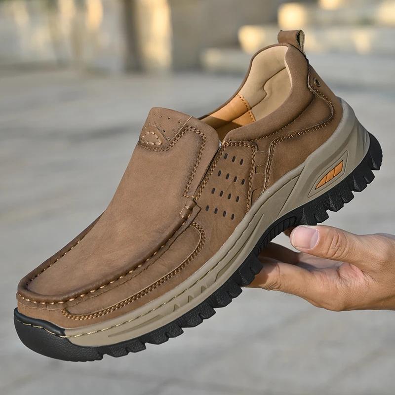 Sapatos Casuais Masculinos de Couro Confortáveis Clássicos Mocassins Masculinos para Caminhada ao Ar Livre Tênis Casuais Masculinos para Homens Tênis