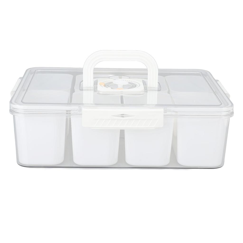 Divided Serving Tray with Lid and Handle Plastic Sealed 8 Compartment Clear Snack Fruit Container Tray Food Storage Box