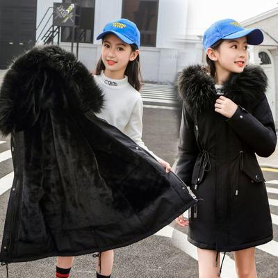 Teen Girls Winter Jacket Plus Velvet Warm Kids Windbreaker Coat Fur Collar Hooded Parkas Children Outerwear