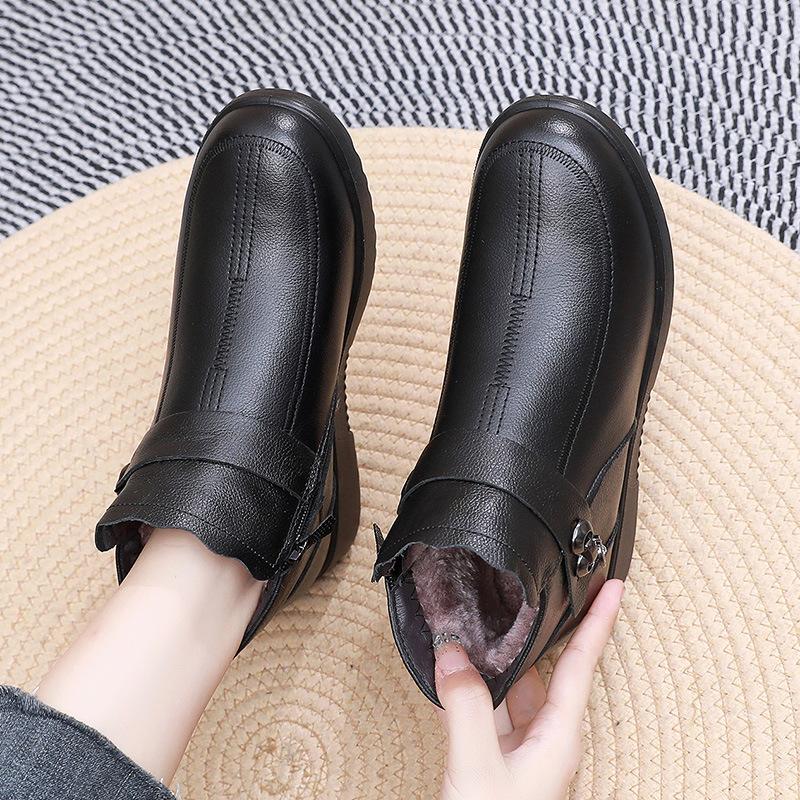 New Cotton Shoes with Thickened Fleece Soft Soles and Leather Boots for The Elderly