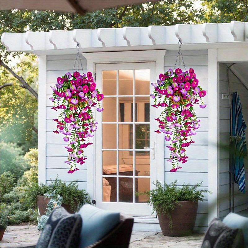 2pcs UV-Resistant Artificial Hanging Petunia & Eucalyptus Flowers , Weatherproof, Indoor/Outdoor Decor for Weddings, Porch, Patio, Garden Decorations