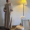 Summer Korean Chic Cool Wind Drawstring Off-the-shoulder Long-sleeved Dress for Women's Spring and Autumn Large Size Thin Temperament Long Skirt