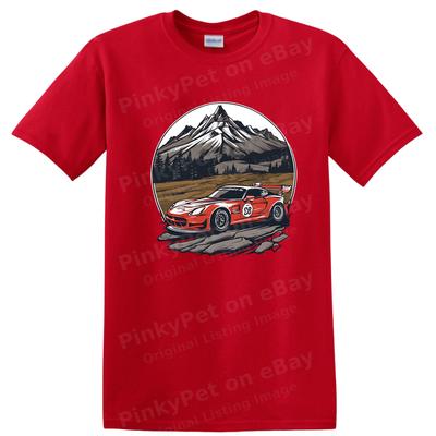 Racing Car T Shirt Vintage Mountain Landscape Graphic Tee Auto Lover Gift