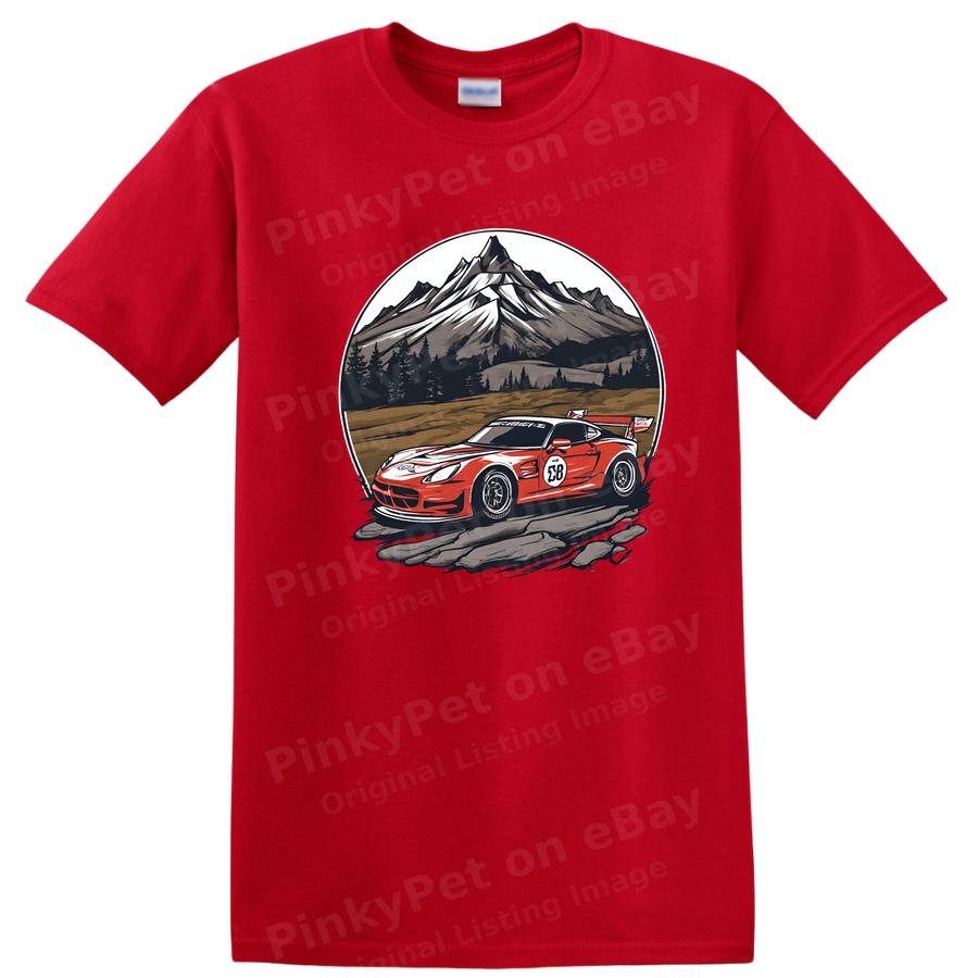 Racing Car T Shirt Vintage Mountain Landscape Graphic Tee Auto Lover Gift