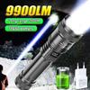 Lampe torche LED puissante 9900 lumens, rechargeable par USB, avec zoom télescopique, idéale pour le camping et la pêche