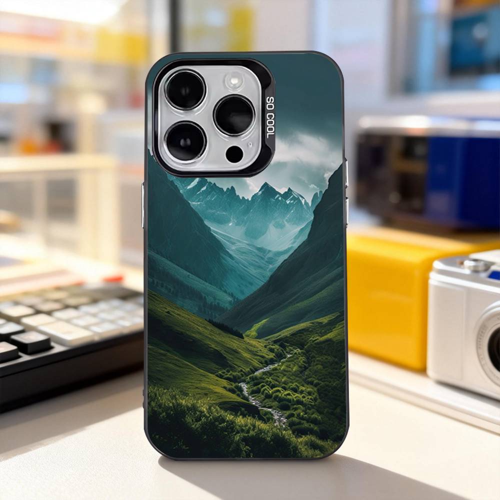 Natural Mountains Scenery Phone Case For iPhone 11,12,13,14,15,16,17,Pro,Max,Plus,E,Air,Mini IMD Matte Black