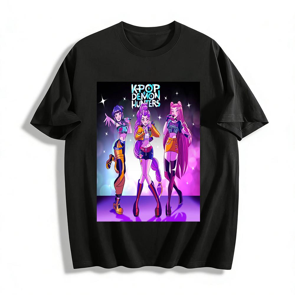 

KPOP Demon Hunters Girl Group Print T Shirt Trendy Harajuku Style Music Fan Casual Top Pure cotton T-shirt XXS