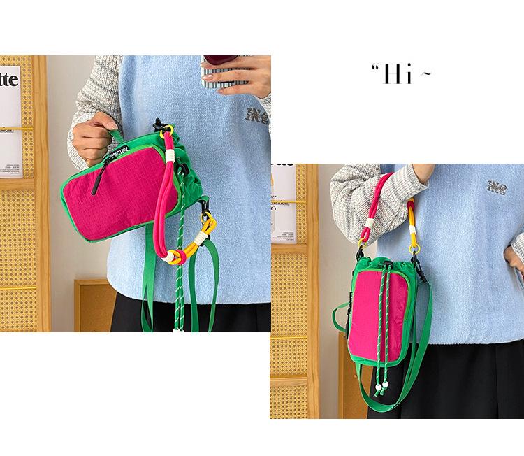 Women's Nylon Color Block One-Shoulder Crossbody Bag with Woven Lanyard, Lightweight and Stylish.