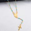 Jesus Stainless Steel Cross Rosary Christian Catholic Religious Width 1.5mm Enamel Satellite Bead Cable Link Chain Necklace
