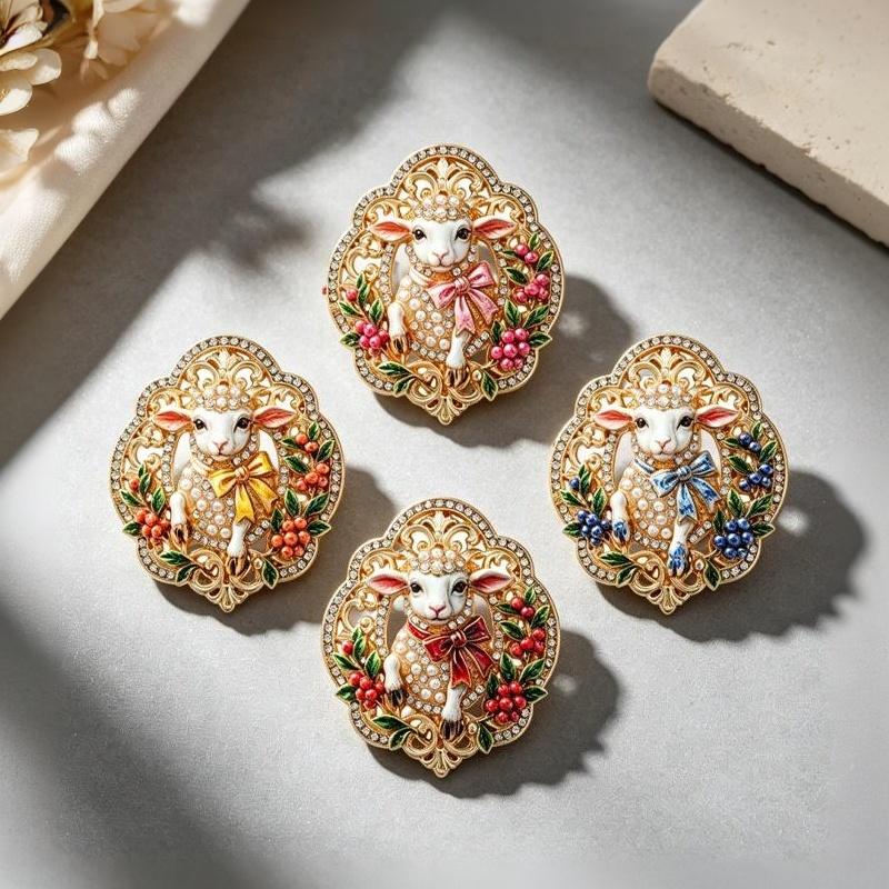1Pcs Rhinestone Sheep Brooch Delicate French Court Style Year of Goat Pin for Women Birthday Gift Accessory