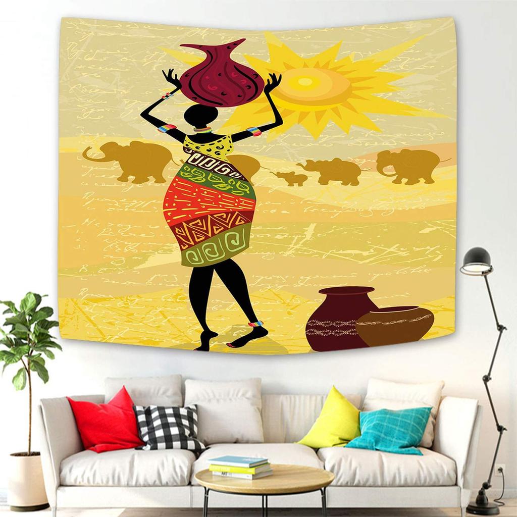 African Tapestry Indigenous People Theme Traditional Turban and Dress Tapestry Wall Hanging for Bedroom Living Room Dorm Decor