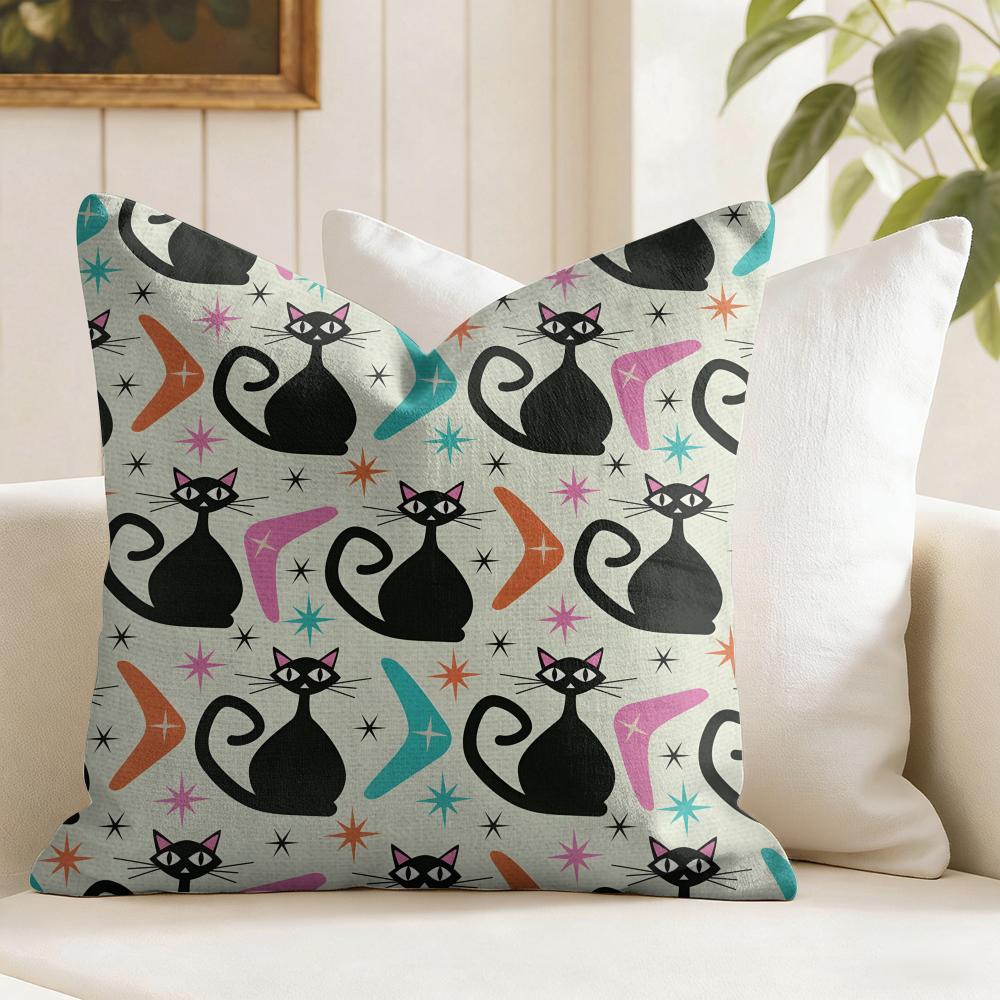 Halloween Black Cat Cushion Cover Eco Linen Pillow Case DoubleSided Print Breathable Durable Zipper Home Decor Gift