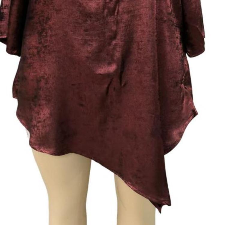 Sparkling Irregular Hem Blouse Women Loose Fit Round Neck Tee Shirt Ninth Length Sleeve Mid Top Daily Wear