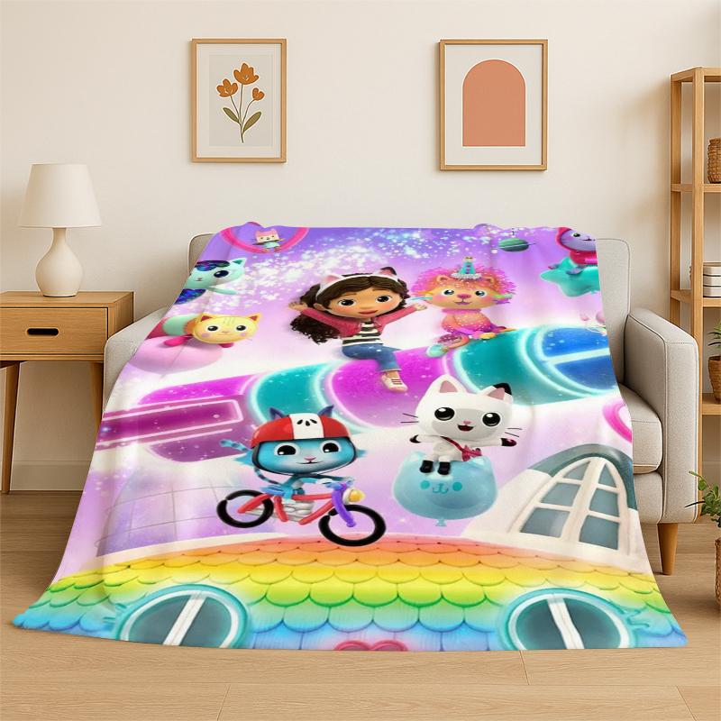 Cartoon Gabby Dollhouse Girl Flannel Blanket Soft Warm Throw Blanket for Bedroom Living Room Bed Travel Camping Picnic Kid