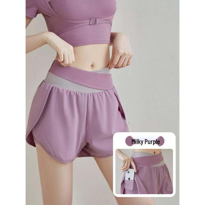 Women s Anti-Light Color-Block Quick-Dry Yoga Shorts with Breathable Waistband s