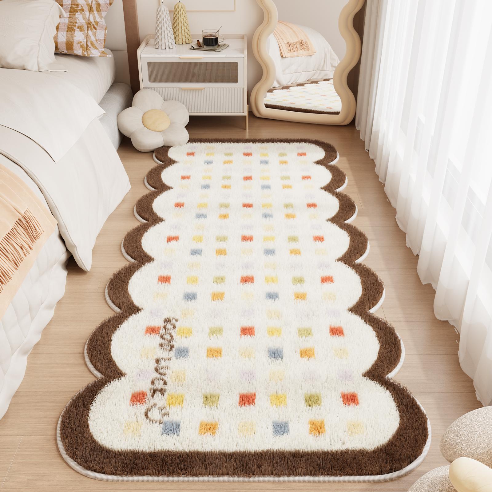 

Checkerboard Carpets for Living Room Cute Bedroom Decor Carpet Fluffy Soft Irregular Bedside Plush Rug Home Thickened Floor Mat 50x120cm