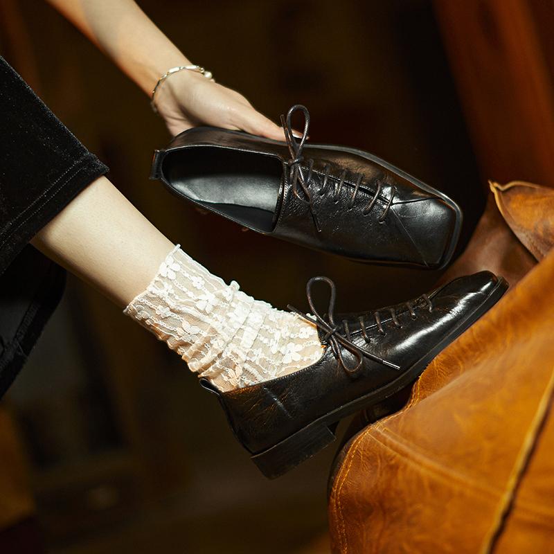 Fashion 2025 Spring Summer New Women Shoes Low Heel Square Toe Basic Casual Working Comfortable Soft Genuine Leather Shoes Woman Concise