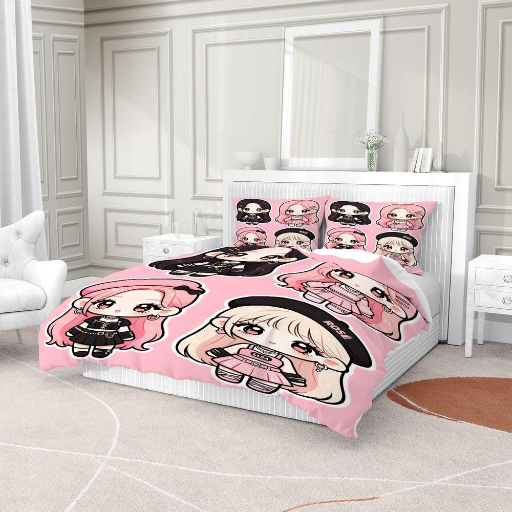 Cute Punk Cartoon Girls Print Duvet Cover Set Comforter Cover Bedding Set No Filler Teen Girls Bedroom Decor