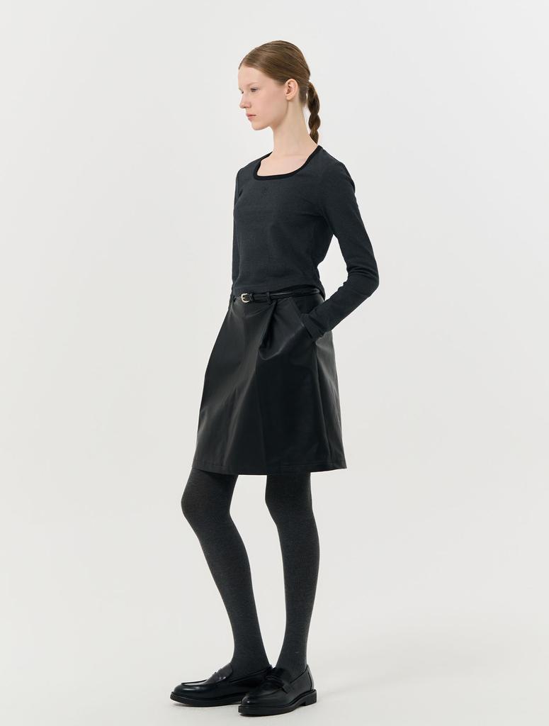 GENERALIDEA Leather Pintuck Midi Skirt [Black] / Wbd4L13513