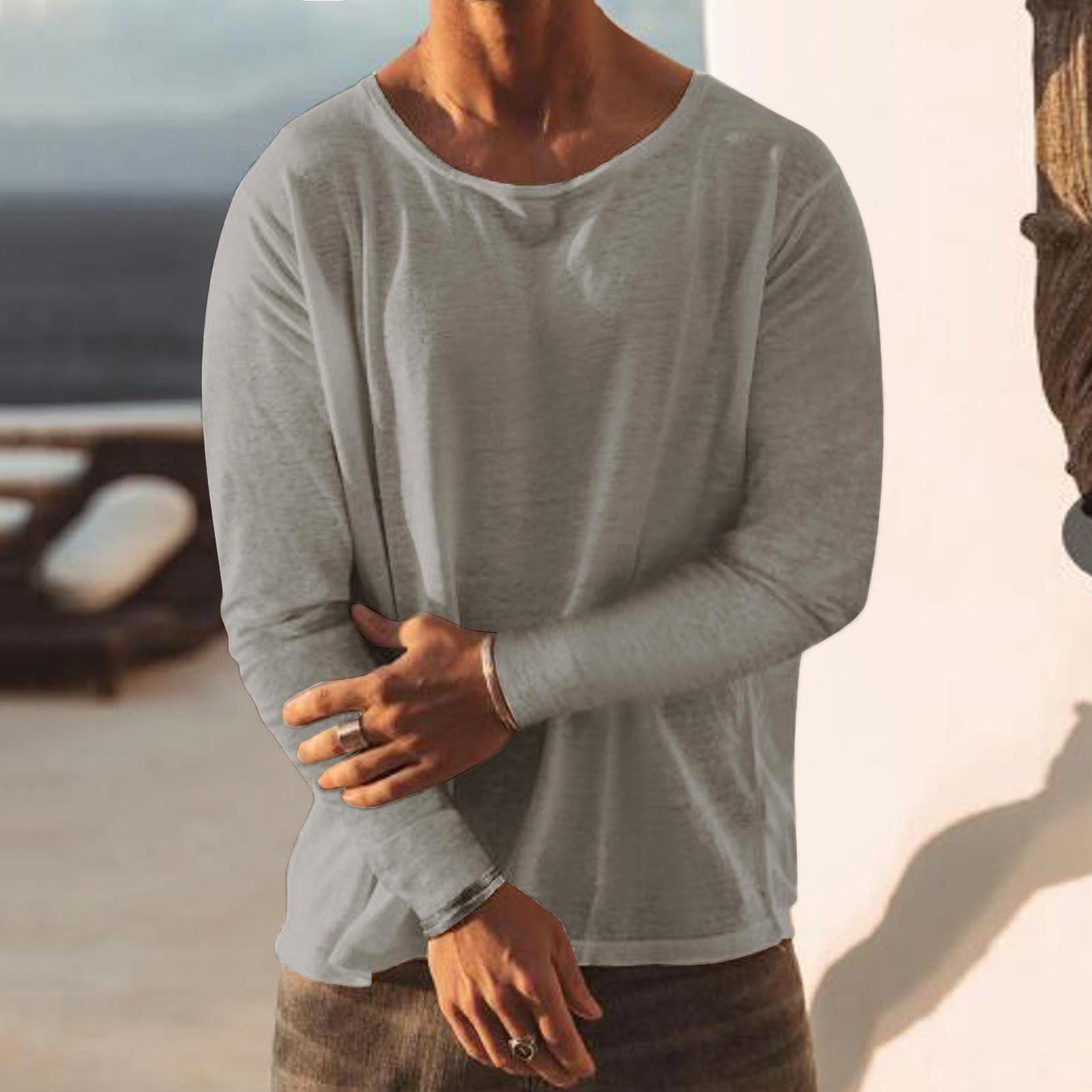 

Мужская мужская футболка с длинными рукавами и круглым вырезом, модная повседневная футболка соответствующего цвета M светло-серый