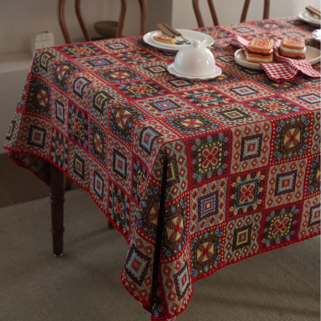 Скатерть Французский Ретро Клетчатая Лоскутная Вышивка Контрастный Цвет Квадратная Геометрическая Скатерть для Обеденного Стола Прямоугольная 60-60