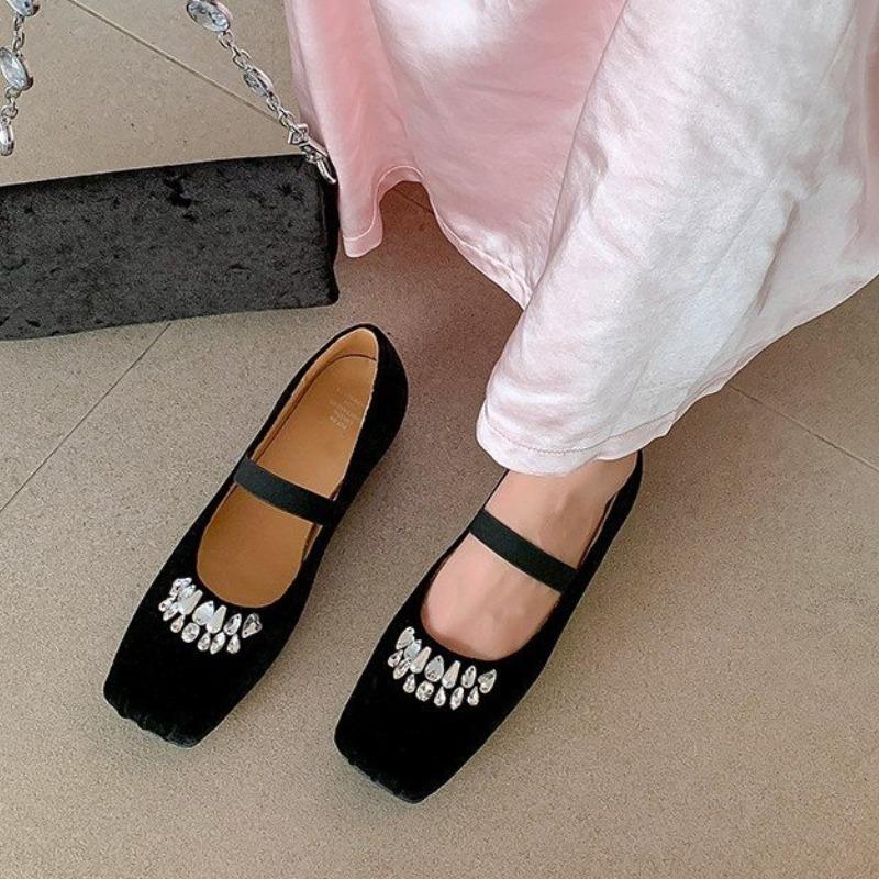 New Chinese Style Velvet Ballet Shoes with Comfortable Quality Sheepskin Padding Fashionable Sexy Elegant Women's Single Shoes