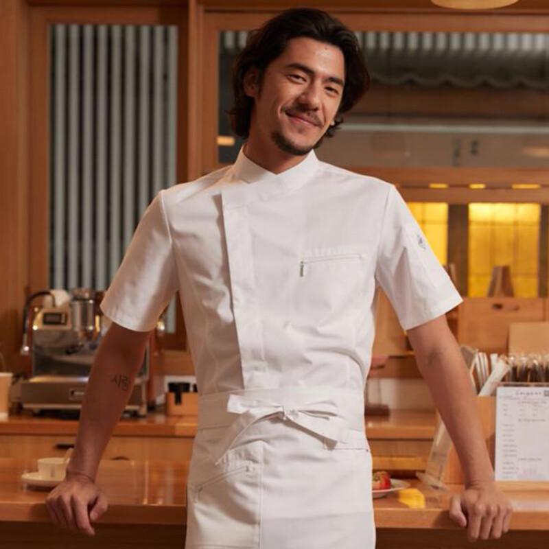 Qi Suo Unisex Short Sleeve Chef Coat with Zipper & Slanted Collar TCS2040 M серый