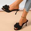 Women's Black Suede Open-Toe High-Heeled Sandals with Red Flower Stiletto Mules - Elegant Socialite Style