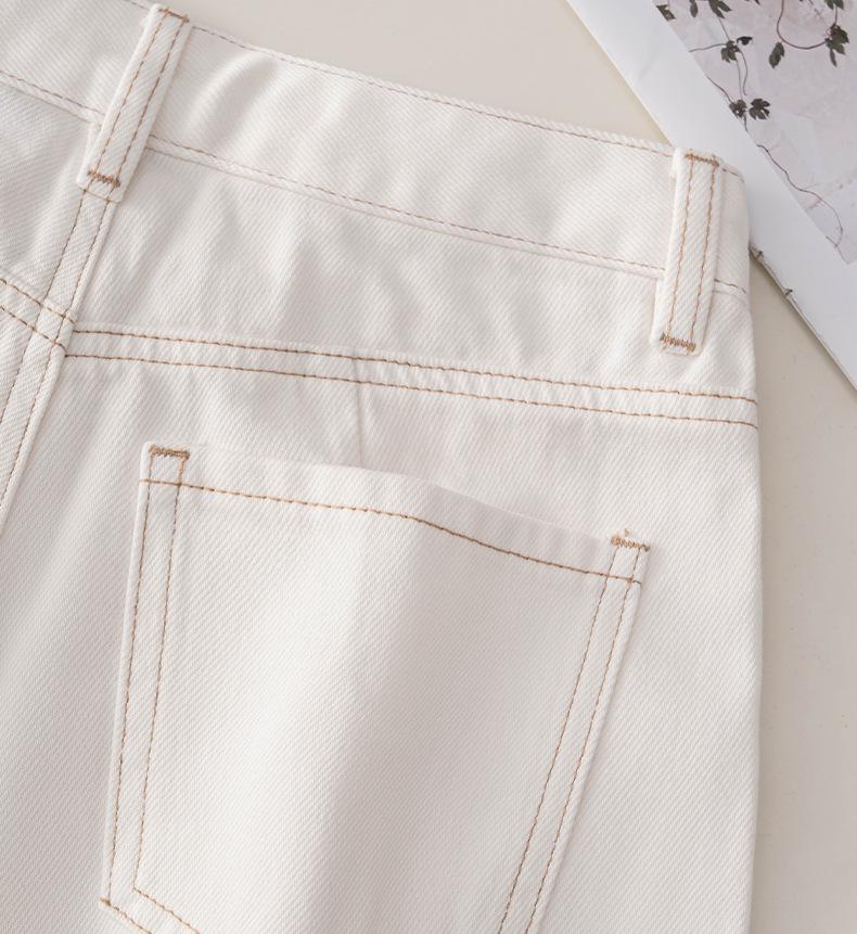 Elegant White Denim High-Waist Wide-Leg Pants - Summer Slim Fit