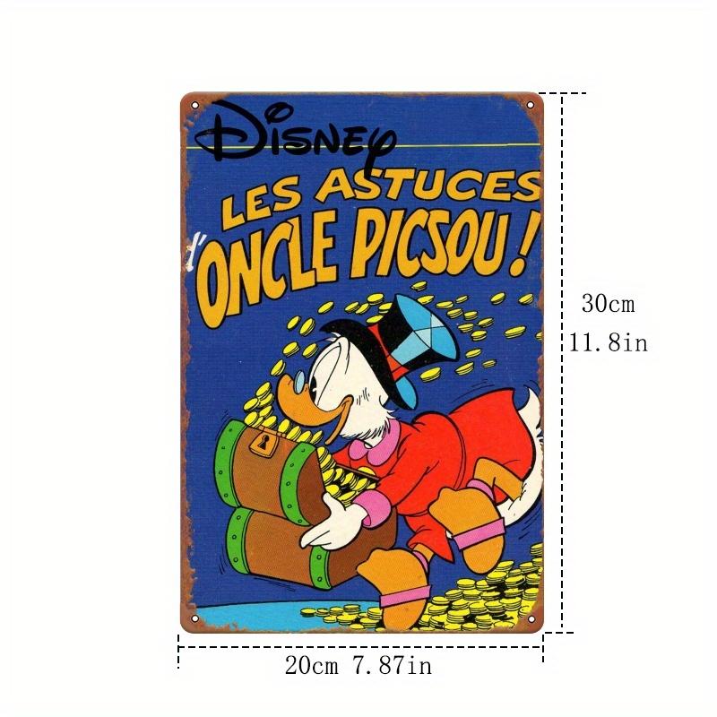 Vintage Uncle Scrooge Tin Sign - 30.48x20.32 Cm Metal Wall Art with "Les Astuces De Uncle Picsou" Design - Perfect for Office, S