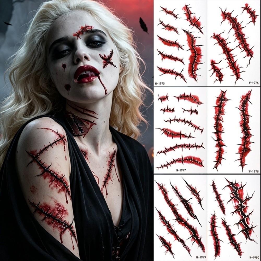 Waterproof Halloween Face Tattoo Simulated Scar Body Art Decal  Halloween Day Party