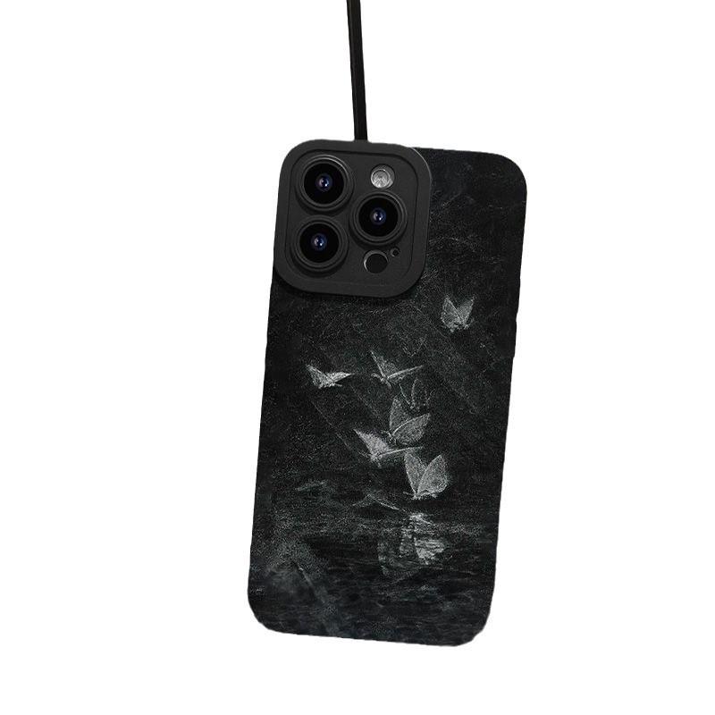 Black Butterfly Phone Case for iPhone 12/13/14 Plus/15/Pro Max - Drop-Proof, Simple Design