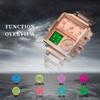 SKMEI Men's Digital Sports Watch LED Square Large Face Multi-Time Zone Waterproof Stopwatch Rose Gold-Light 1.78x1.61x0.55 inch Business