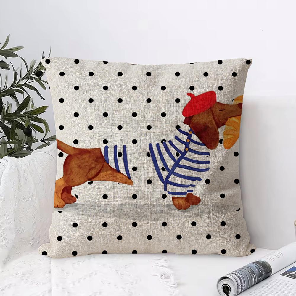 Artistic Dachshund Cushion Cover Eco Linen Pillow Case  DoubleSided Print Breathable  Durable Hidden Zipper Home Decor Gift