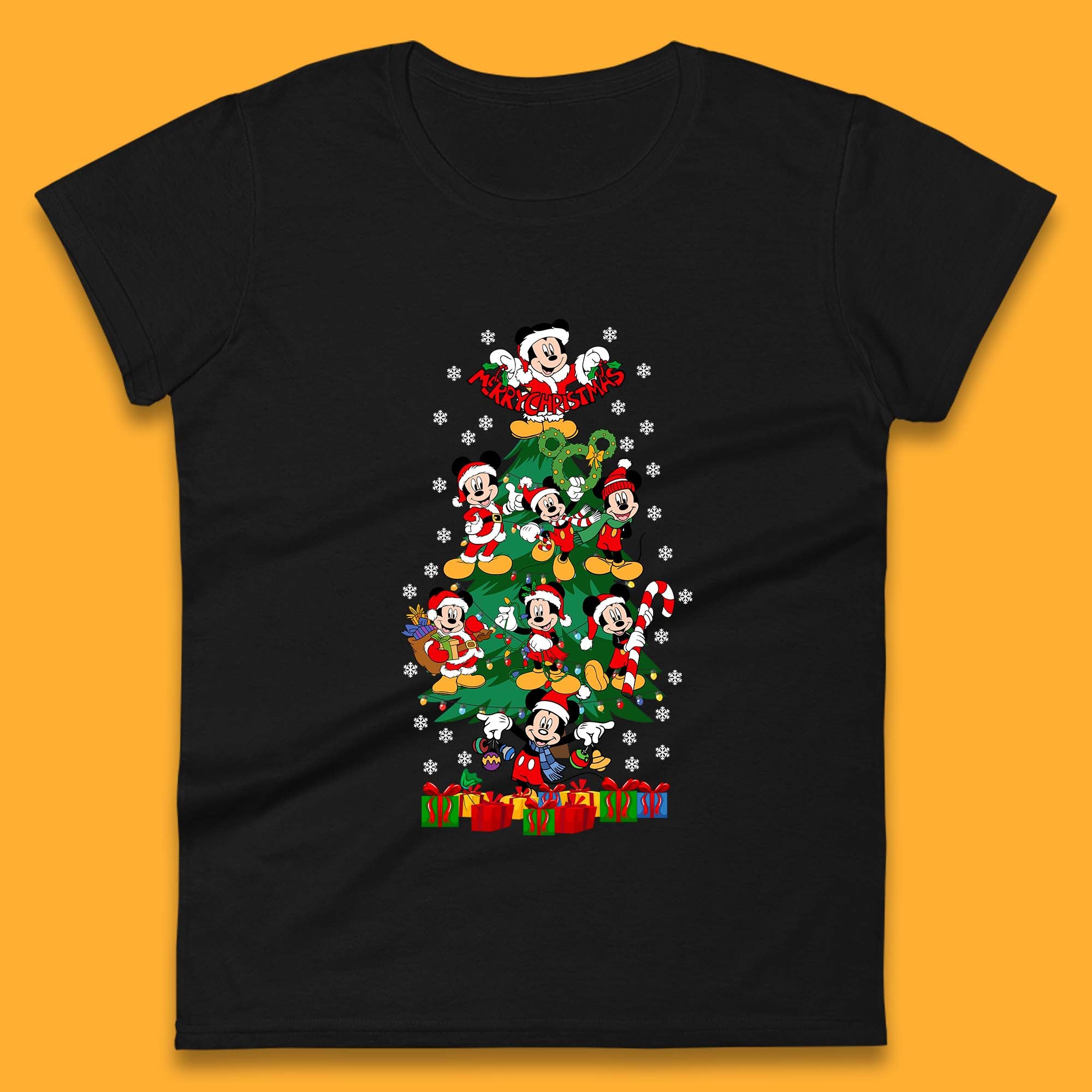 Merry Christmas Mickey Mouse Womens T Shirt Mens Tops Tees Unisex Christmas Tree Top S