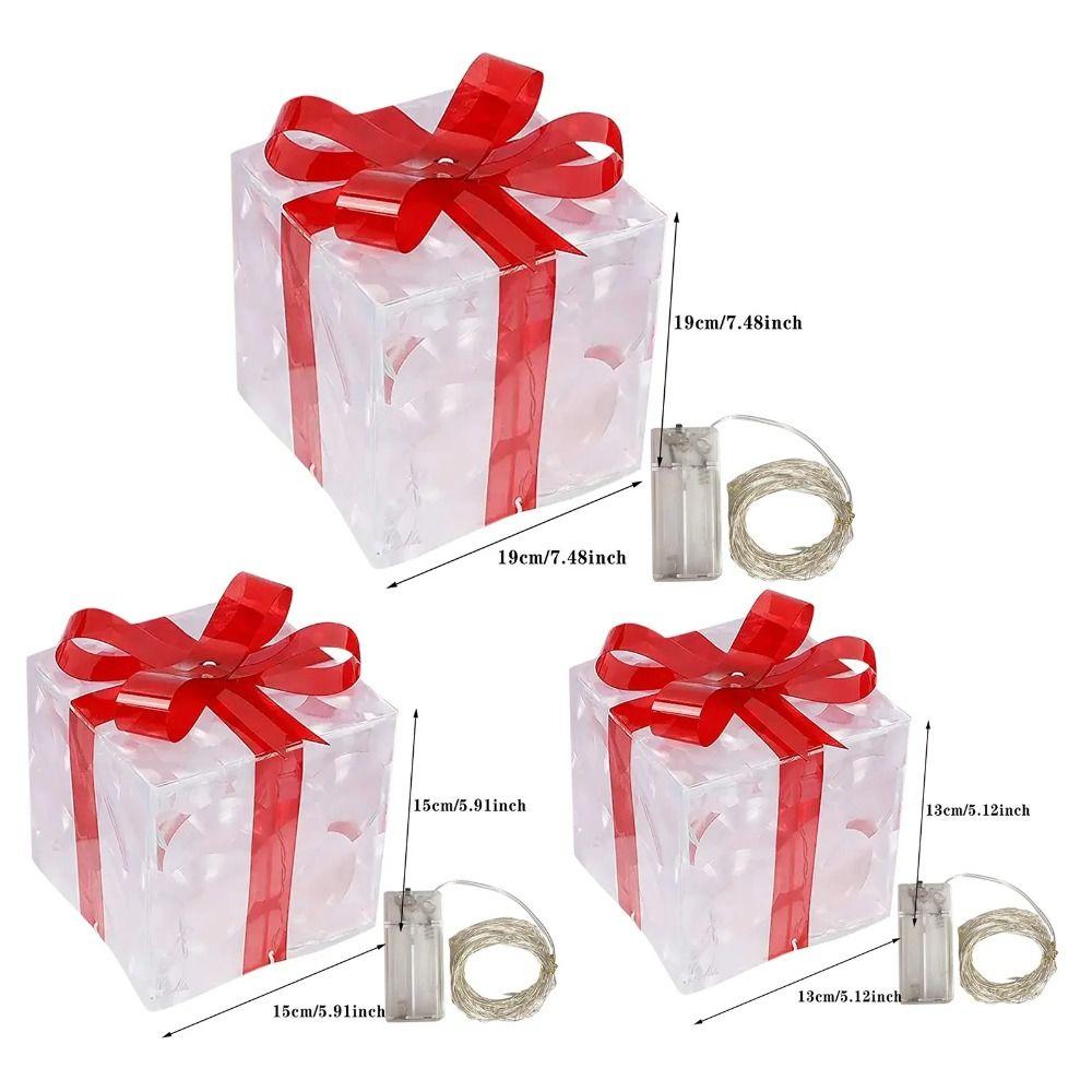 Conjunto de 3 Peças/Conjunto DIY Caixa de Presente de Natal em PVC Luminosa com Fita de Laço Caixa de Iluminação de Natal Caixas de Presente Dobráveis Iluminadas para Exterior