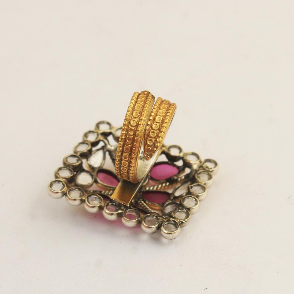 Enamel Crystal Ring 925 Sterling Silver Gold Plated Jewelry