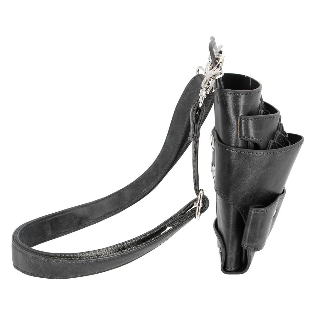Friseurschere Tasche PU Leder Abnehmbarer Haken Gürtel Salon Dunkelgrau