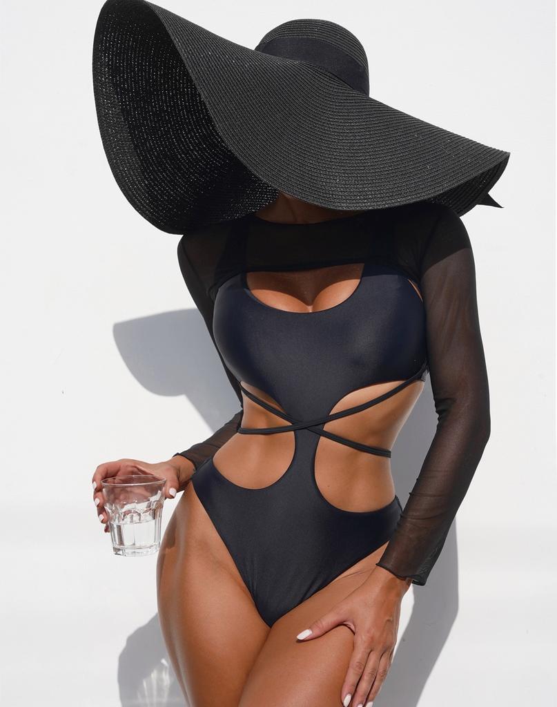 Women's Swimsuit Black One Piece Bikini Back Tie Cutout Sexy Brazilian Beachwear Bathing Suits