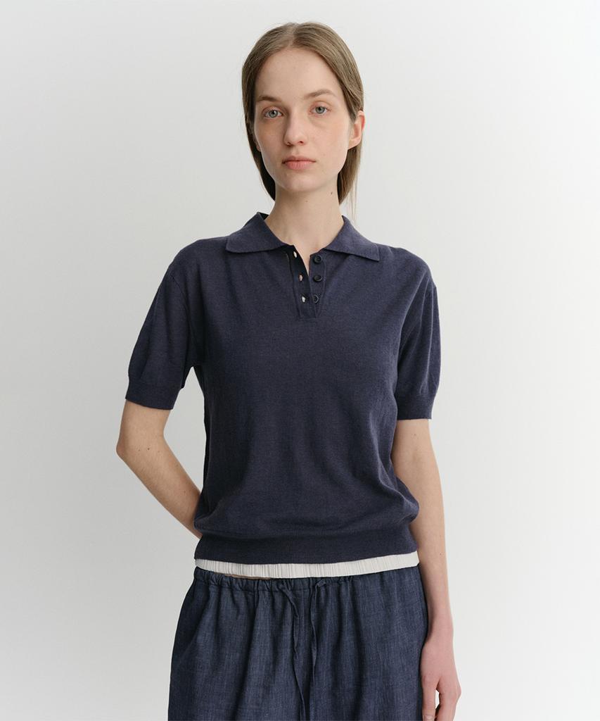 Ia Collar Knit Top (Navy)