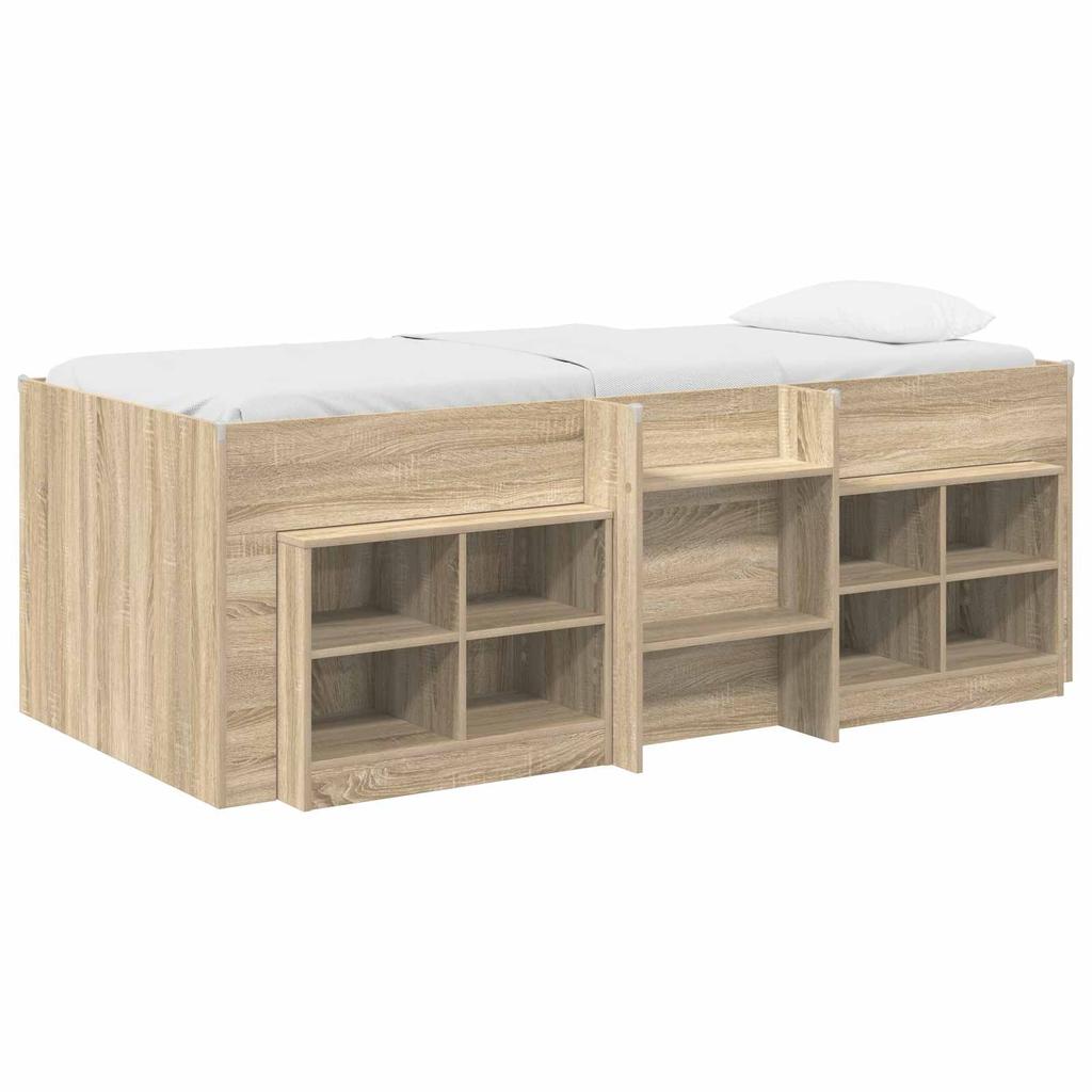Loft Bed Frame with Wardrobe 3 pcs Sonoma Oak Engineered Wood