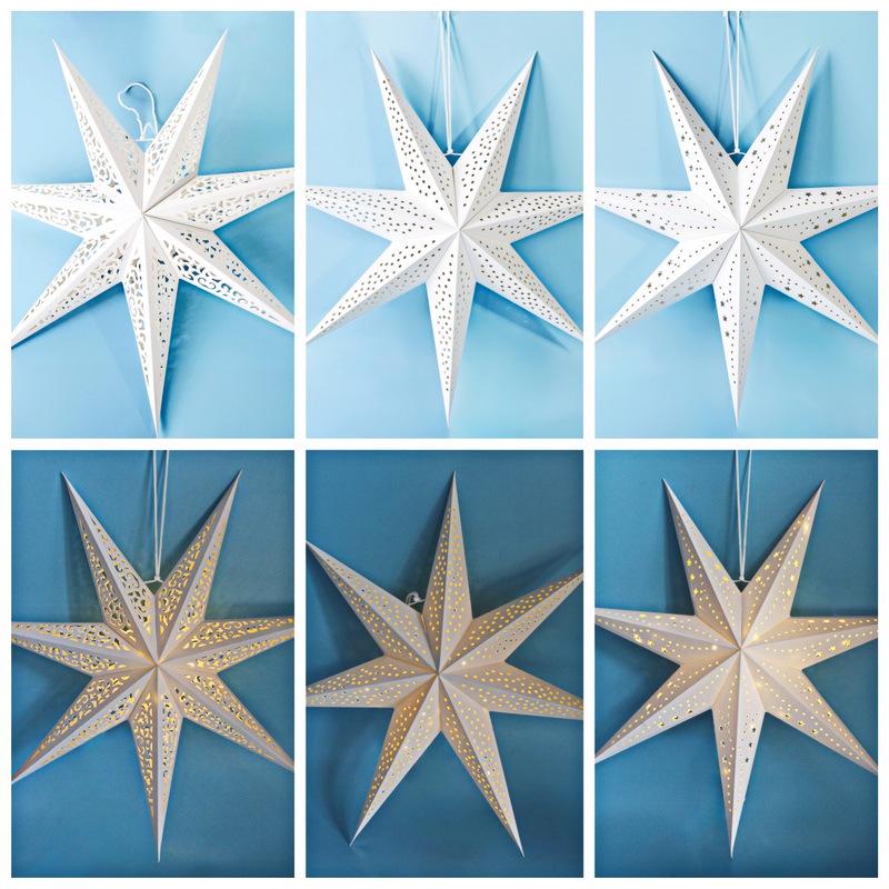 White Hollow Paper Star Lampshade - Christmas, Wedding, and Party Decoration.