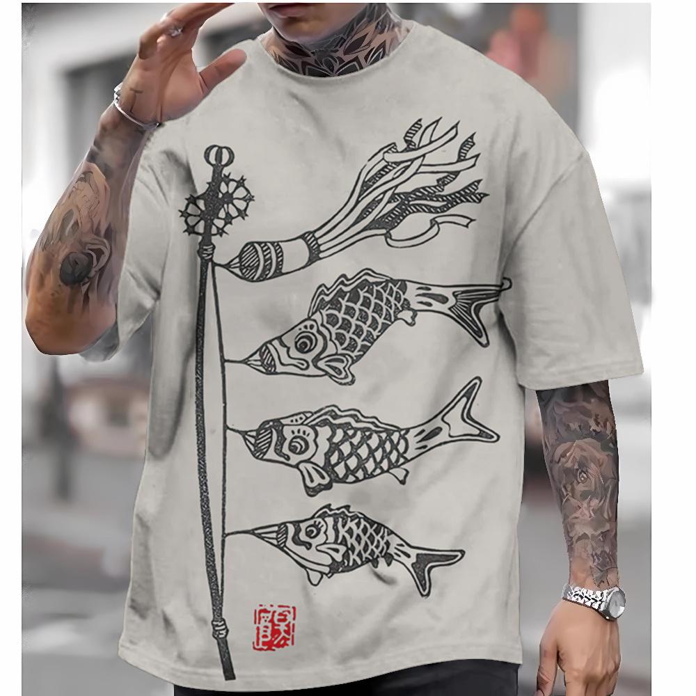 Men's T-shirt short-sleeved tops Japanese style Ukiyo-e clothing