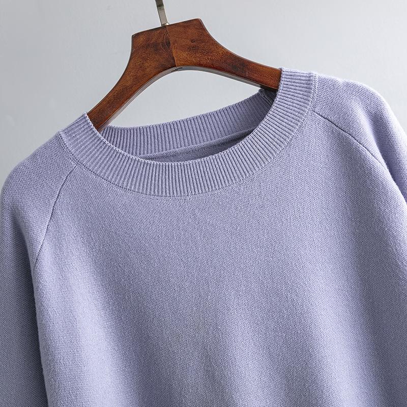 Loose Knit Sweater Suit Autumn Winter Women Horn Sleeve Round Collar Slit Two Piece Sets