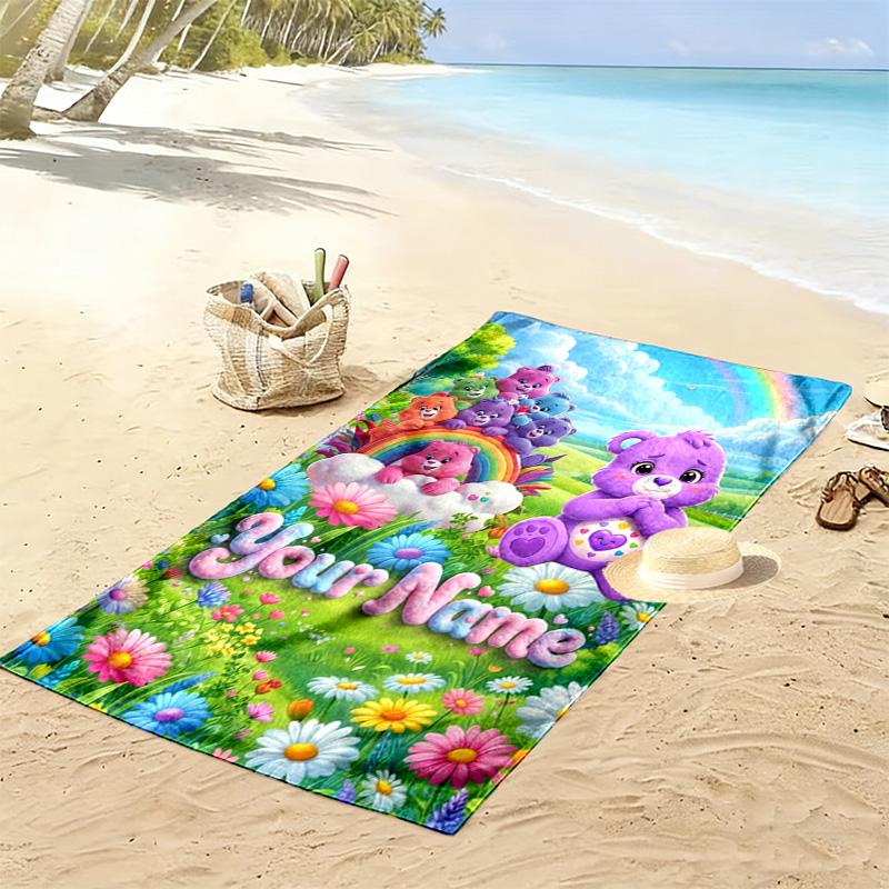 Name Custom Cartoon Care bears Print Beach Towel, Large Soft Quick Dry Towel for Beach Camping Swimming