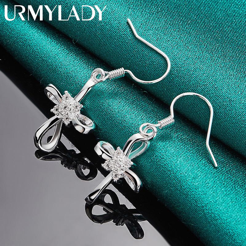 925 Sterling Silver Bowknot Zircon Earrings For Women Charm Jewelry
